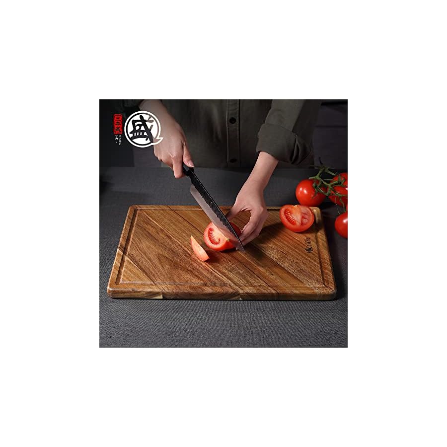 MITSUMOTO-SAKARI-Japanese-Acacia-Wood-Cutting-Board-17--13-in-Kitchen-Cutting-Board-for-Meat-Vegetables-Cheese-Pure-Natural-Textured-Chopping-Board-with-Juice-Groove MITSUMOTO SAKARI Japanese Acacia Wood Cutting Board, 17 × 13 in Kitchen Cutting Board for Meat Vegetables Cheese, Pure Natural Textured Chopping Board with Juice Groove