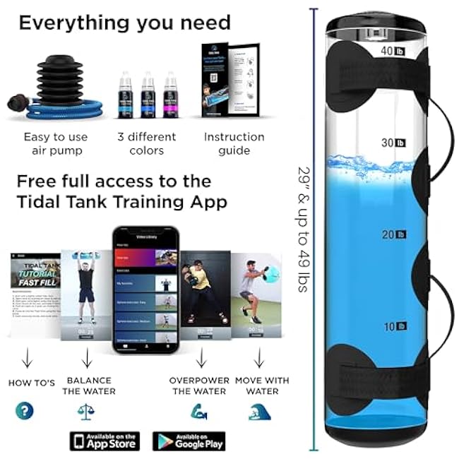 Tube - The Original Aqua Bag - Water Weight Bag up to 79 lbs - Adjustable Workout Sand Bags Weights Alternative - Portable Sandbag Fitness Equipment Set, Home Exercise Gym - Including App