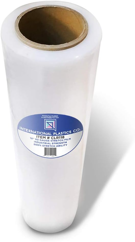 International Plastics Co. 80 Gauge 1200ft Plastic Stretch Film/Wrap 500% Stretch Clear Cling Durable Adhering Packing Moving Packaging Heavy Duty Shrink Film