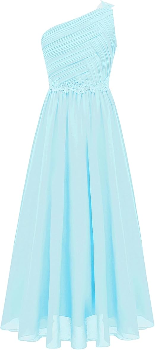 Iiniim Robe Demoiselle D'Honneur Fille - Une Épaule Taille Haute 6-16 Ans - Robe Baptême Soirée Cocktail