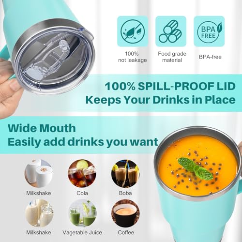 Image of 30 oz Tumbler with Handle, Stainless Steel Insulated Tumbler with Lid and Straw, Double Wall Vacuum Insulated Coffee Mug Tumbler, Insulated Coffee Thermal Cup for Cold and Hot (Mint Green)