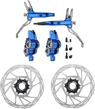 BUCKLOS Blue IIIPRO MTB 4 Pistons Mountain Bike Hydraulic Disc Brake Set Front 800mm and Rear 1550mm with IIIPRO Bike Centerlock Disc Brake Rotor