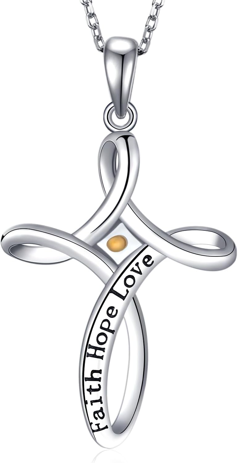 Platinum/Gold/Rose Gold Mustard Seed Cross Necklace for Women - 925 Sterling Silver Faith Jewelry, Baptism Gift