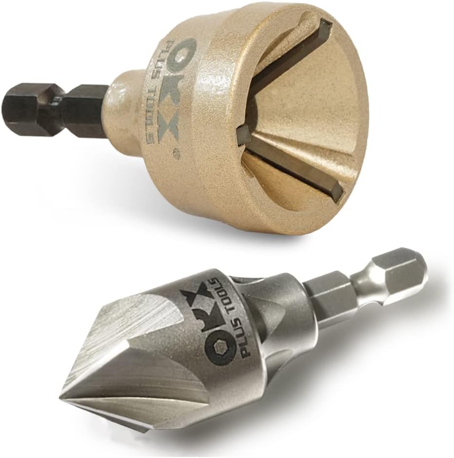 ORXPLUS Tools Deburring External Chamfer Tool and 5 Flute Metal Countersink Drill Bit Release Shank Fits for 1/8"-3/4"(3mm-19mm)