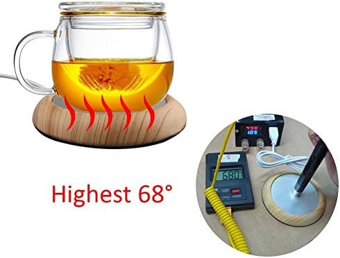 USB Coffee Mug Warmer Coaster, Electric Heat Mug Wood Grain Milk Tea Beverage Heating Plate for Office Home (Light Brown)