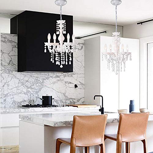 Papaya 4-Light White Crystal Chandeliers, Small Acrylic Ceiling Lamp, Adjustable Height, Modern Ceiling Suction Pendent Lamp, For Dining Room, Bedroom,Wardrobe #TOP6