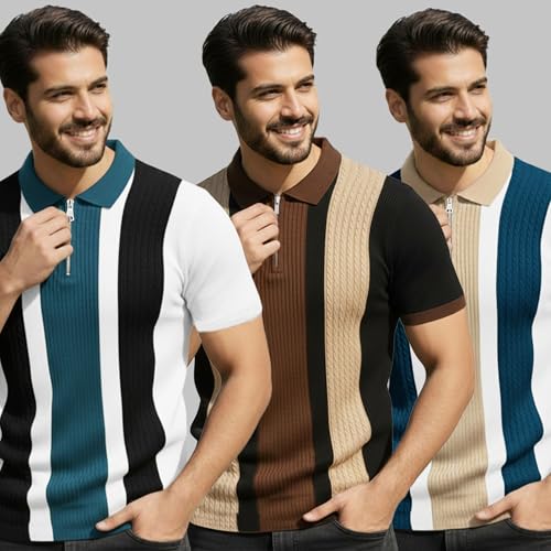 Image of AUSK Men Printed Polo Neck Cotton Blend T-Shirt (Regular Fit, Half Sleeve) || Tshirts for Mens