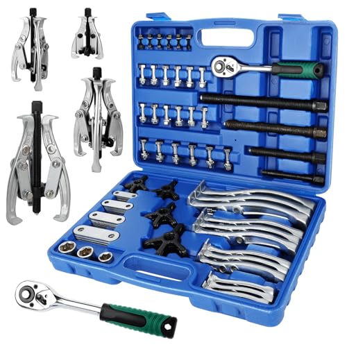 Extracteur de Roulements, 3 4 6 8 Intérieur Extérieur Kit Démontage, Kit Extracteur 2 Bras/3 Bras avec Cliquet, Outil Cr-V Robuste pour Engrenages, Poulies, Volants Moteur, Cliquet & Douilles