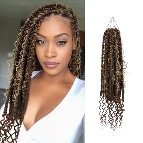 Qingchuang 2 Pack Passion Twist Crochet Hair 18 inch Pretwisted Passion Twist Hair with Curly ends, Pre-looped Braided Crochet Bohemia Short Passion Twist Braided Hair for Women and Girls, 24 roots