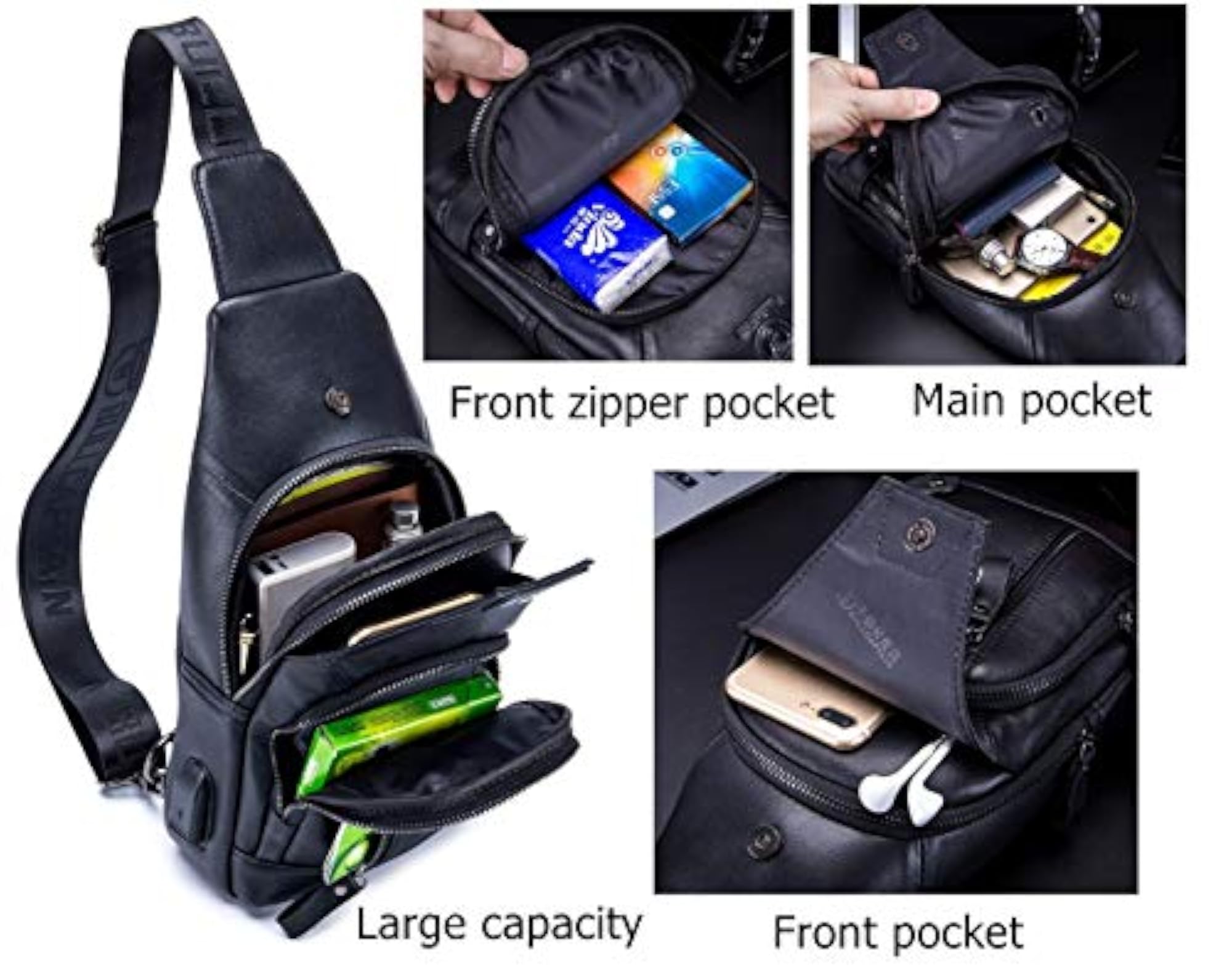 Men's Genuine Leather Sling Crossbody Bag