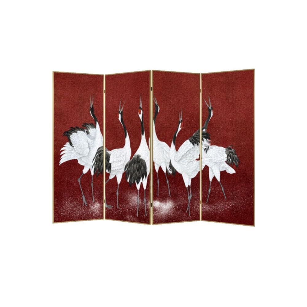 Privacy Screen Floor Screen Decoration Living Room Office Tea Crane Red Retro Chinese Partition Foldable Background Wall Room Divider