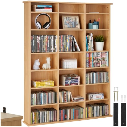tectake® Étagère Bibliothèque Étagère Rangement CD/DVD pour 840 CDs - 105,5x19x136,5 cm Meuble de Rangement Moderne pour Rangement Bureau, Salon,...
