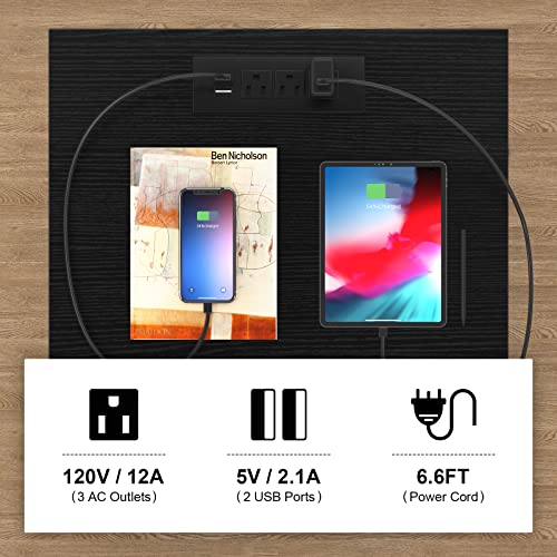 image for Ecoprsio Nightstand Set of 2 with Charging Station, End Table Bedside 