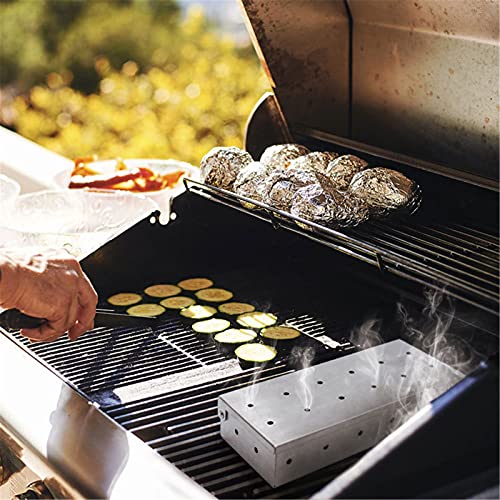 Caixa de defumador para churrasqueira, lascas de madeira com aberturas de carvão e gás, acessórios r