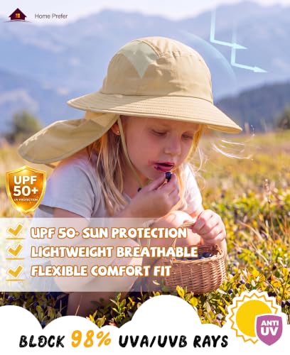 Image of Home Prefer UPF 50+ Boys Sun Hat with Neck Flap Wide Brim Summer Beach Bucket Hat for Boys Girls Toddler Kids Safari Hat