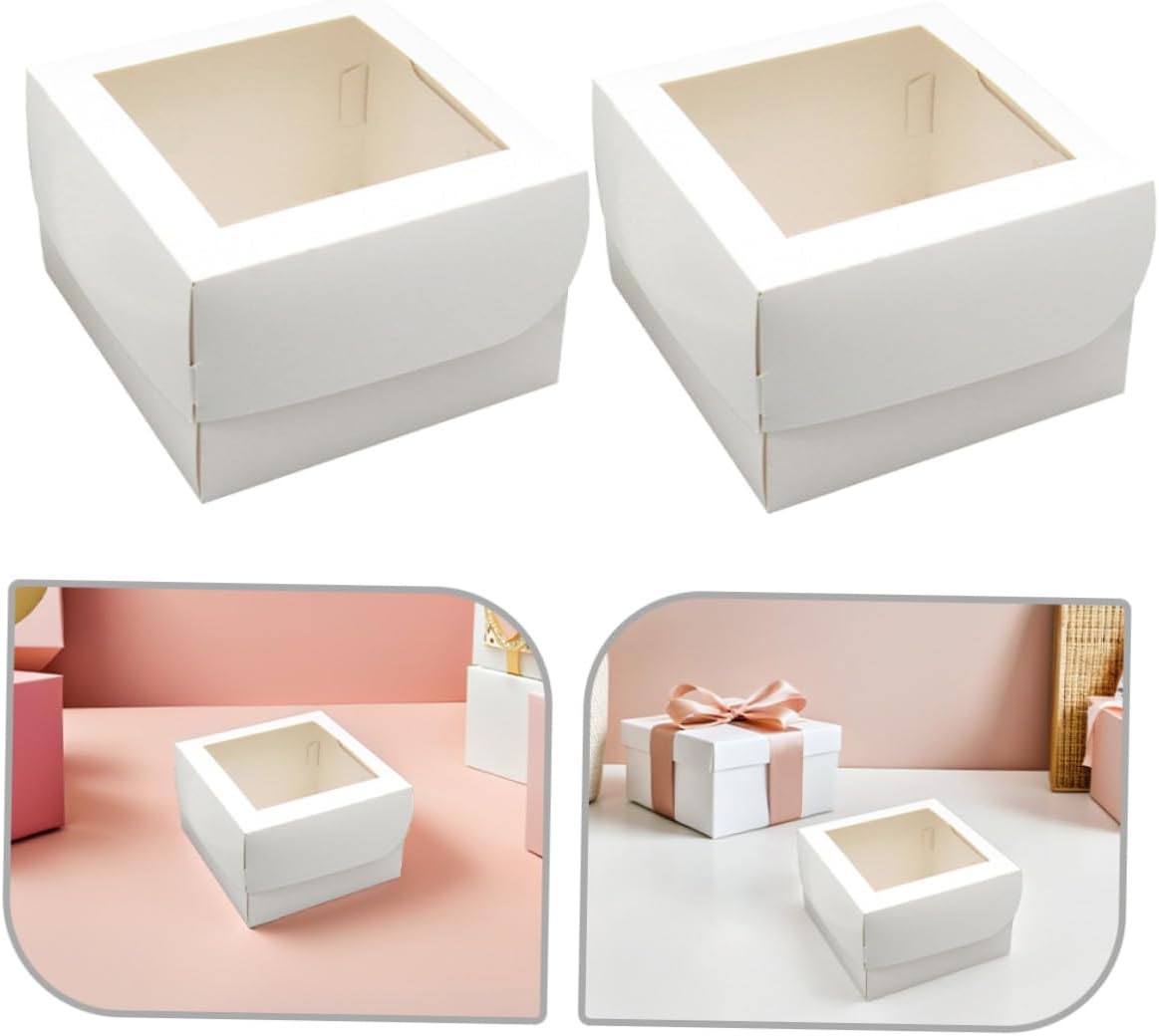 25pcs 4-inch Small Cake Boxes with Window, Food-grade 350g White Cardboard Pastry Packaging Boxes with Paper Trays, Bakery Display and Takeout Containers for Cupcakes, Mousses,