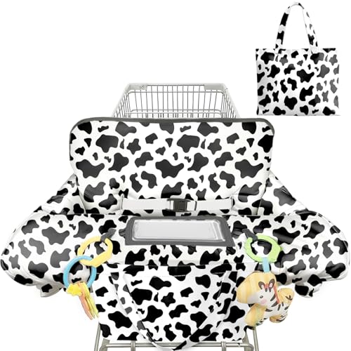 Polovillae Shopping Cart Cover for Baby 2-in-1 High Chair Cover with Safety Harness Multifunctional Cow Pattern Cart Covers for Babies Soft Padded Grocery Cart Cover for Baby Boy Girl