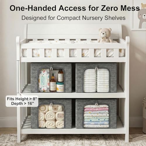 Image of GoMaihe Clothes Storage Bins Metal Frame: 3-Pack Compact Stackable Closet Storage Bin with Lid & Clear Window, Space Saving Organizer for Sweaters Kids Clothes (Dorm /Closet 27L)