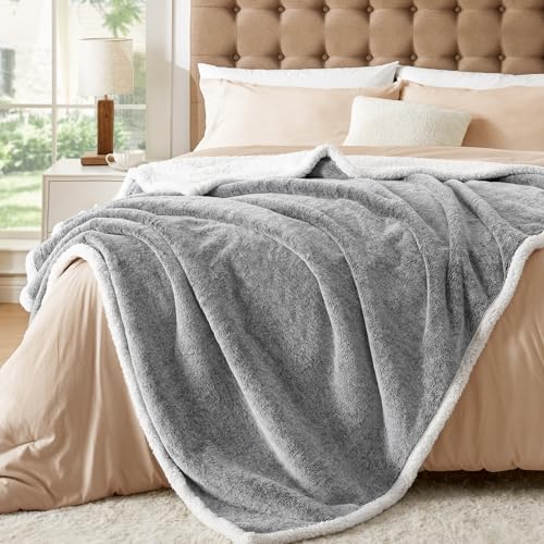BEDELITE Sherpa Twin Blanket for Couch Ultra Soft & Cozy Plush Blanket for Sofa Bed & Room Decor Thick Fluffy Throw Gifts for Women Men Mom Dad 60x80 inch Light Grey
