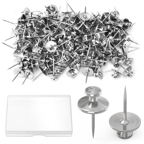 Image of 100Pcs Silver Double Headed Picture Hangers Nails, Small Head Thumb Tacks Nails for Hanging Picture Photo Tapestry