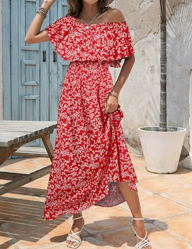 Image of Bluetime Womens Maxi Dress Off Shoulder Floral Print Boho Beach Long Summer Dresses