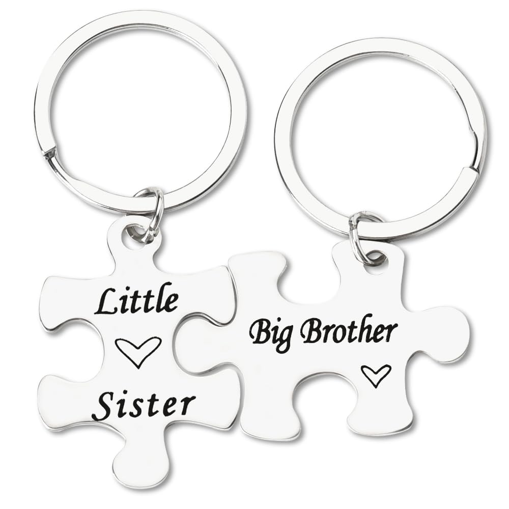 Guqqeuc Brother Sister Gifts Big Brother Little Sister Keychain Set Christmas Gifts for Lil Sis from Big Bro Birthday Gifts for Sister Sibling Gifts Keyrings for Sis Bro