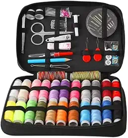 Kit de Costura Completo 96 Peças com Estojo Preto Portátil – Agulhas, Linhas Coloridas, Tesoura e Acessórios de Costura para Reparo de Roupas | Kit Costura Profissional para Casa, Viagem e Emergências
