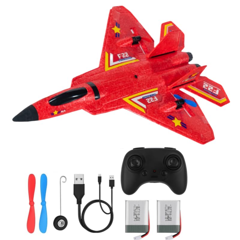 2.4GHz Remote Control Plane 3D Stunts Smart foam Jet Fighter Airplane Toy Gift for Kids Boy Girl Beginner (Red)
