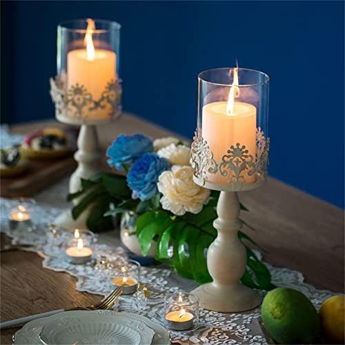 Sziqiqi 2 Pcs Vintage Pillar Holder, Iron Tall Candle Holders Set, Wedding Party Centrepiece Table Top Candlelight Decor, L+L