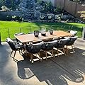 PURPLE LEAF 11 Pieces Patio Dining Set Wicker Outdoor Furniture Rectangular Table and Chairs Set for Garden Deck Teak-Finish Aluminum Frame Backyard Kitchen Set, Cushions and Pillows Included