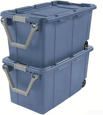 40 gallons sturdy plastic storage box, with snap-lock lid and handle, blue, 2-pack