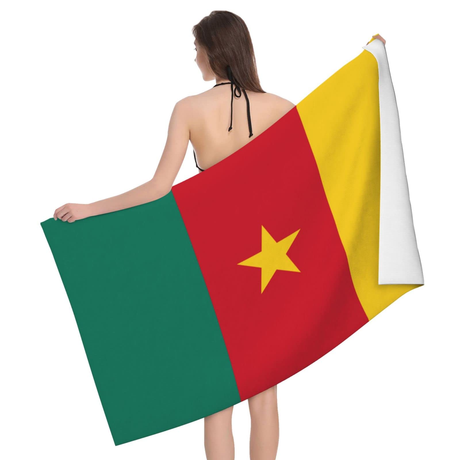 Lsjuee Flag of Cameroon Bath Towel Absorb Water Quick Dry Bath Towel, for Beach, Swimming Pool, Camping