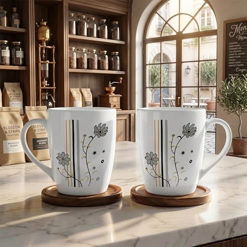 Image of U.P.C. U.P.C.Milk Mug Set of 2 | Ceramic & Bone China Coffee Milk Cups | Designer Printed Tea Coffee Mug Set | Large Capacity Milk Mugs | Microwave Safe Cup Set | Kitchen Drinkware