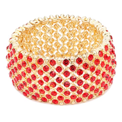 Lavencious Tennis Rhinestone 7" Stretch Bridal Bracelets Evening Party Jewelry For Women (Gold - Red)