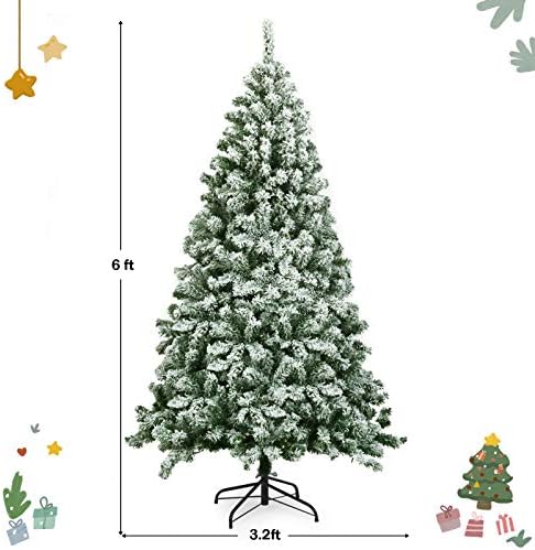 TANGZON 4.5FT/6FT Snow Flocked Christmas Tree, Premium Hinged Artificial Xmas Tree with 400/928 Tips & Foldable Metal Stand, Quick Setup Holiday Decoration Pine Tree for Home Office Shop (6FT/180CM)