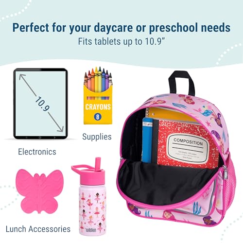 Image of Wildkin 12-inch Kids Backpack - Padded, Adjustable, Ideal for Daycare & Travel - Groovy Mermaids | Ages 3-7, lightweight toddler backpack for daycare, preschool, and travel