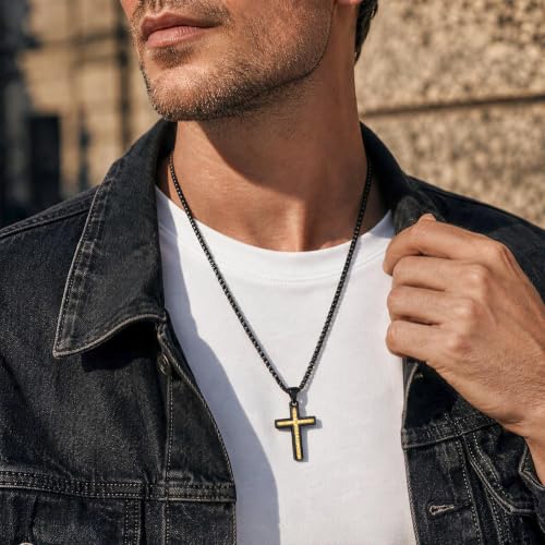 JZPZ Cross Necklace for Men-Hammered Christian Pendant Necklaces with Chain - image 2
