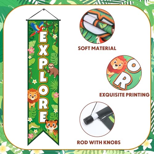 Image of Chiisong 3 Pcs Safari Party Decorations Jungle Banners Animal Safari Backdrops Adventure Explore Hanging Porch Sign for Wild Jungle Zoo Birthday Party 2026 VBS Classroom Home Door Wall Decor