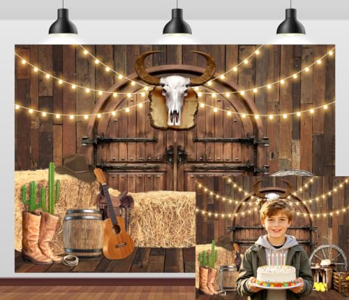 Western Cowboy Backdrop 20x10ft Wild West Rodeo Saloon Barn Door Rustic House Warehouse Barnyard Photography Background Birthday Party Banner Photoshoot Decorations Supplies