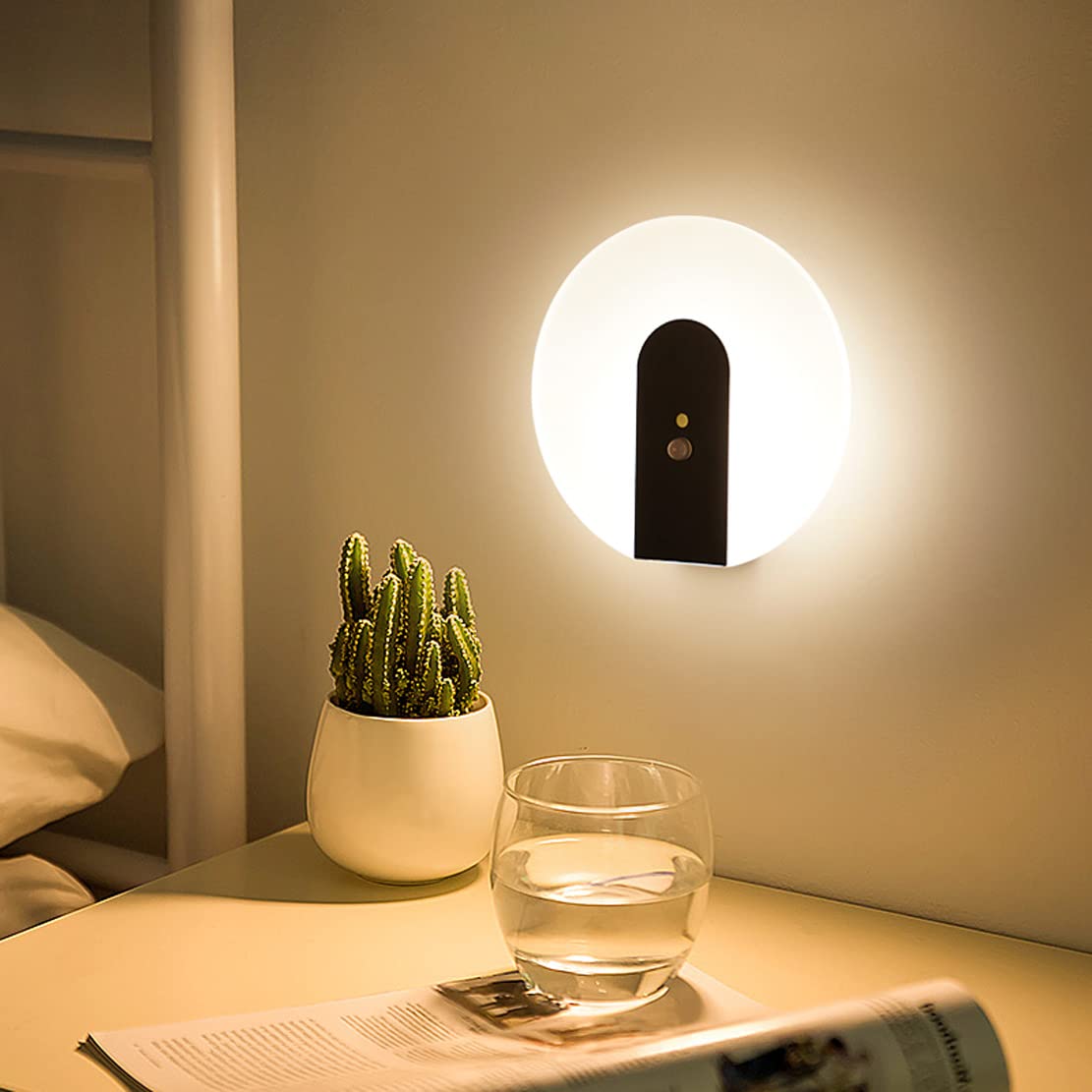 Bezprzewodowa lampa ścienna LED z czujnikiem ruchu wewnątrz zasilana bateriami, lampa ścienna ładowana przez USB, z przełącznikiem, lampa schodowa, sypialnia, lampka nocna, przenośna