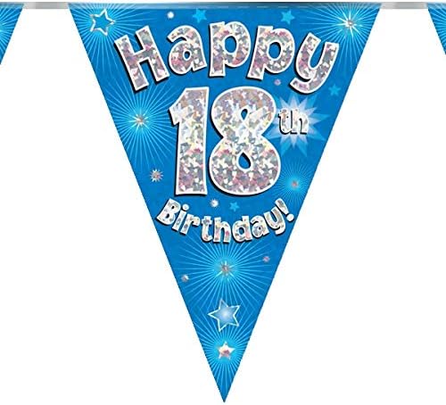 18th Birthday Blue Birthday Party Flag Banner Bunting Age 18