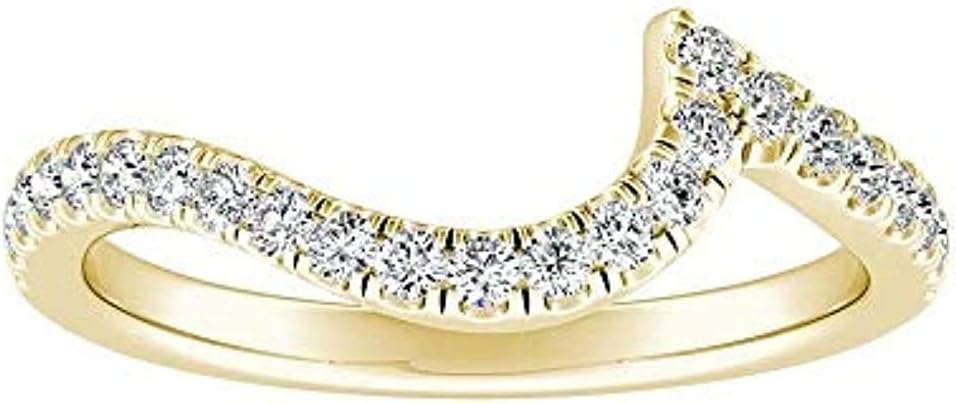 0.22Ct Round Cut D/VVS1 Diamond Curved Chevron V Shape Bridal Anniversary Engagement Wedding Ring for Women's 14K Gold Plated 925 Sterling Silver