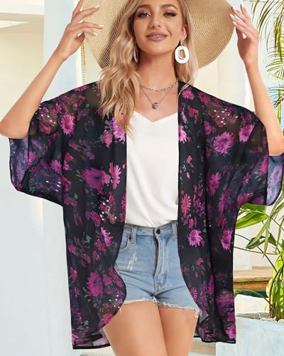 image for CHICGAL Women's Summer Tops Kimono Cardigan Loose Cover Up Casual Blou