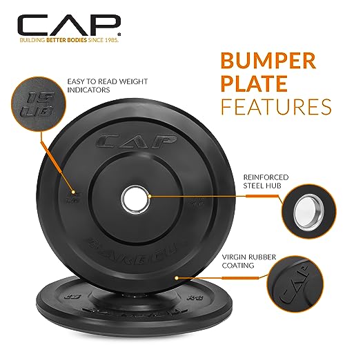 CAP Elite 15 lb Pair Olympic Bumper Plate, Medium Bounce Virgin Rubber Weight Plate with Stainless Steel Anchored Hub, 2-Inch Olympic Barbell Compatible for Strength Training, Weightlifting & Home Gym Workouts. by CAP Barbell - Image 3