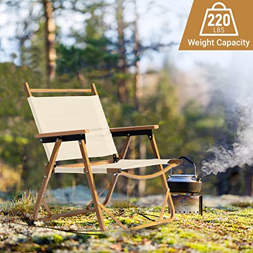 Outvita Portable Folding Camping Chair, Ultralight Low Beach Chair, Durable Aluminum Frame Armchairs For Hiking Concert Fishing Picnic, Supports 220Lbs (Beige Medium) #TOP5