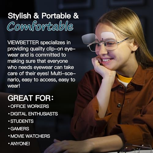 Image of VIEWBETTER Clip On Blue Light Blocking Glasses Over Prescription Glasses Reduce Eyestrain Metal Rimless Clips (Flip Up) V309