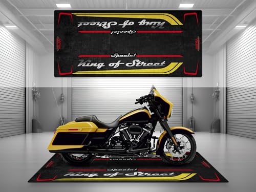 wibeart Garage Mat with Special King of Street for Cruiser and Custom Motorcycle, Motorcycle Mat, Washable Non-Slip Showroom Floor Carpet | Industrial Yellow - Size 1 : 86.6 x 39.4/220 x 100 cm