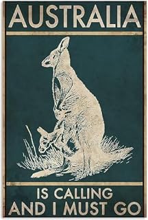Australia is Calling and i Must go Kangaroo Vintage Poster Tin Sign Wall Decor Funny Retro Bar Coffee Club Pub Gift 8x6 Inch