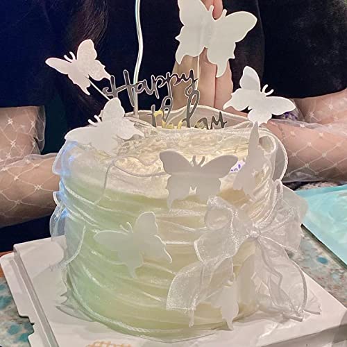 White Butterfly Cake Toppers, 11Pcs Butterfly Cupcake Toppers Happy Birthday Metal Gold Cake Topper For Girls Women's Birthday Cake Party Decorations #TOP7