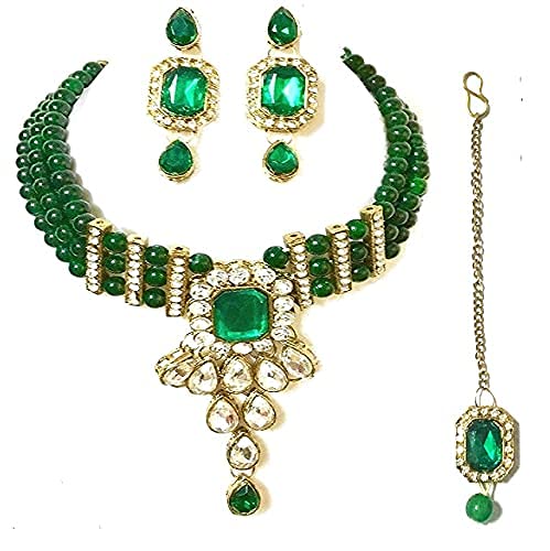 SparkEve Gold Plated Crystal & Stone Choker Necklace With Maang Tikka & Earrings Set for Women & Girls, Green Color (B09CTTDK7S) Amazon Price History, Amazon Price Tracker